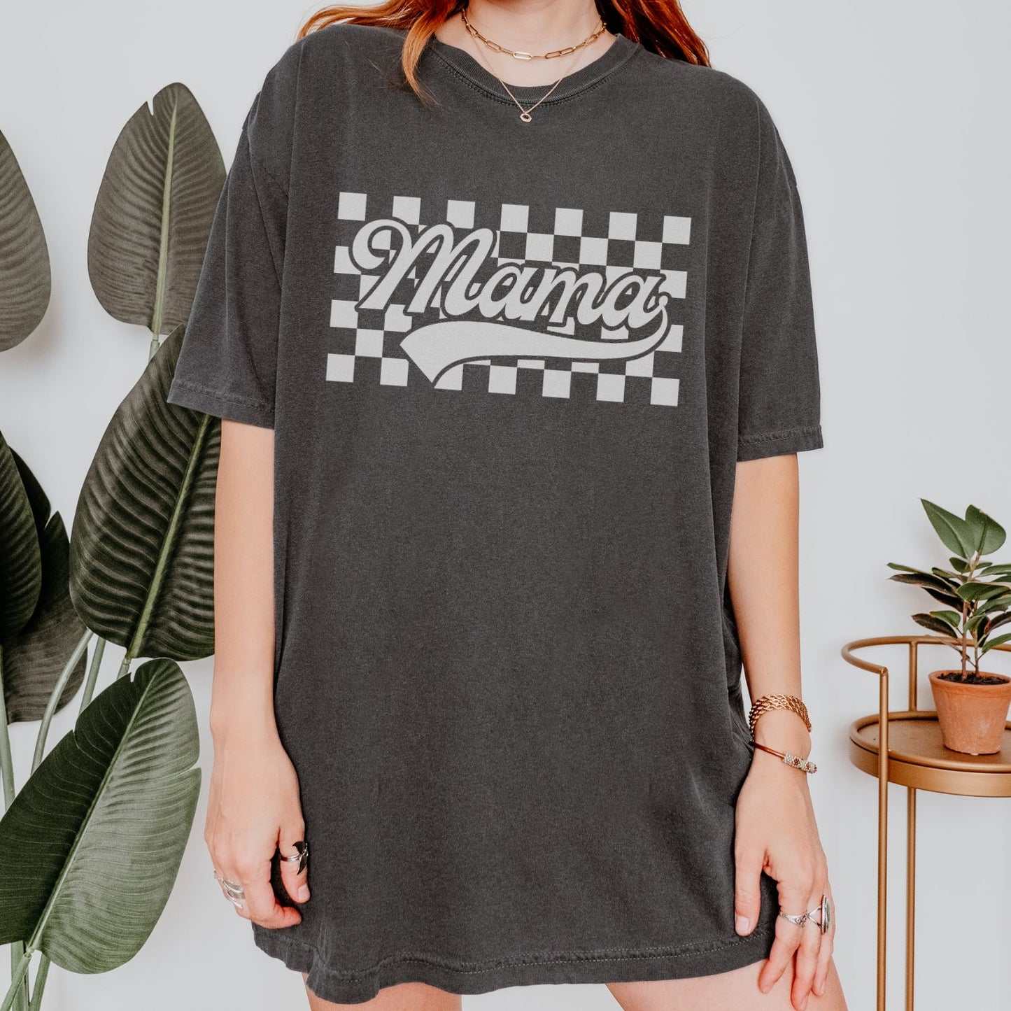 Mama Retro Checkered T-Shirt