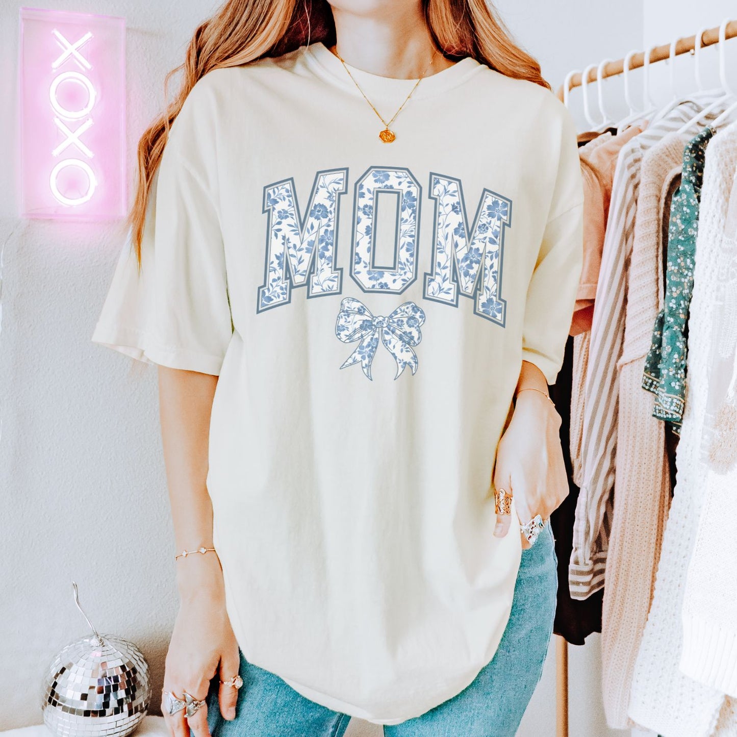 Mom Chinoiserie Blue Coquette T-Shirt