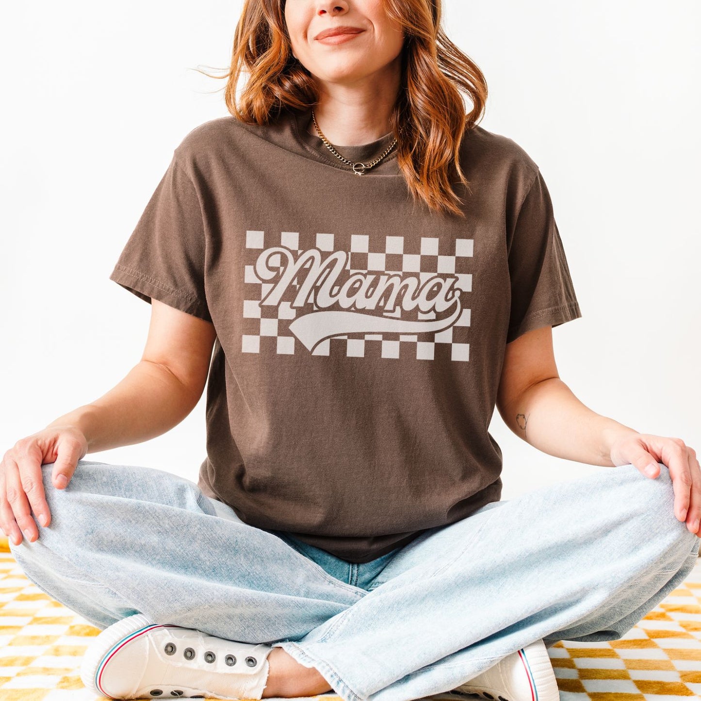 Mama Retro Checkered T-Shirt