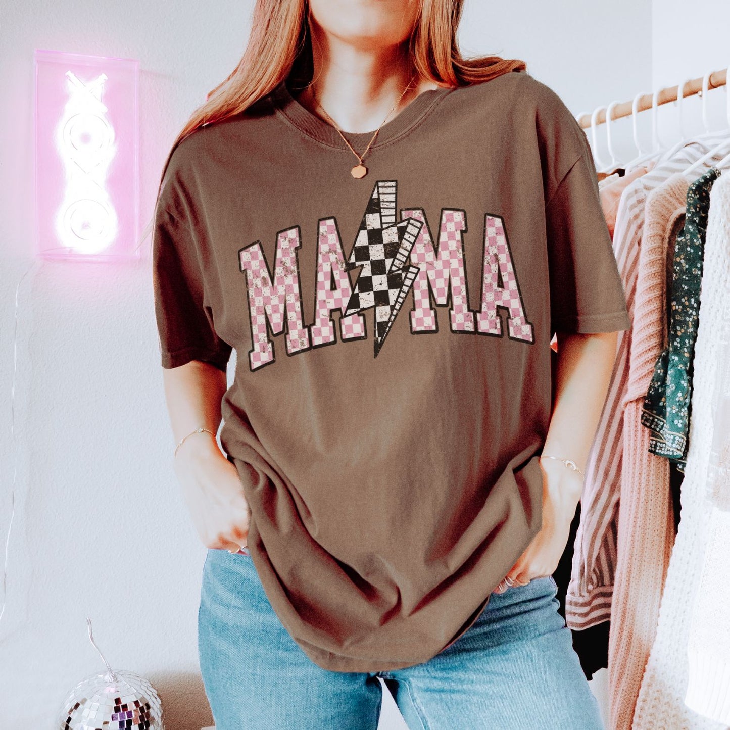 Retro Checkered Mama T-Shirt