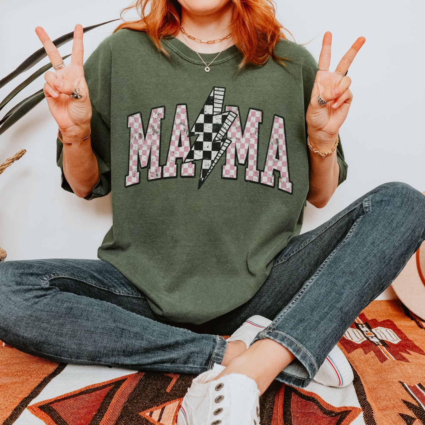 Retro Checkered Mama T-Shirt