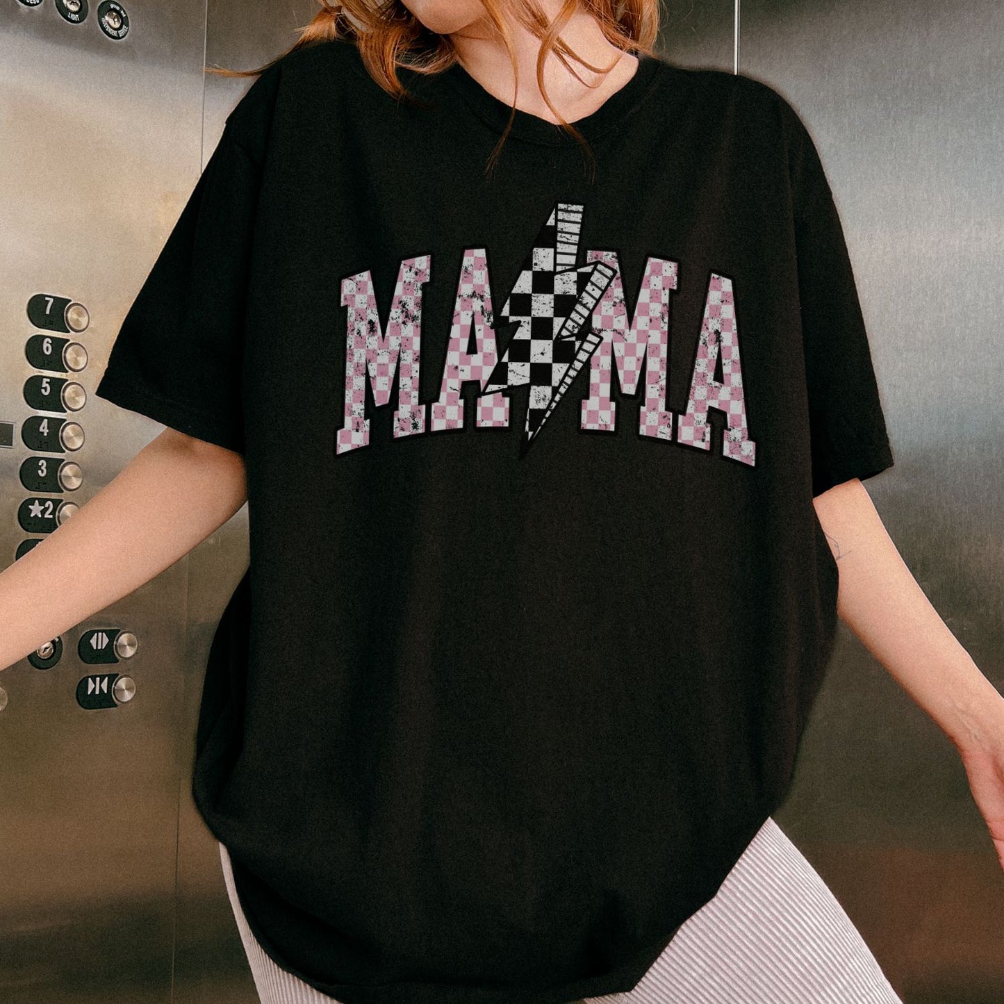 Retro Checkered Mama T-Shirt