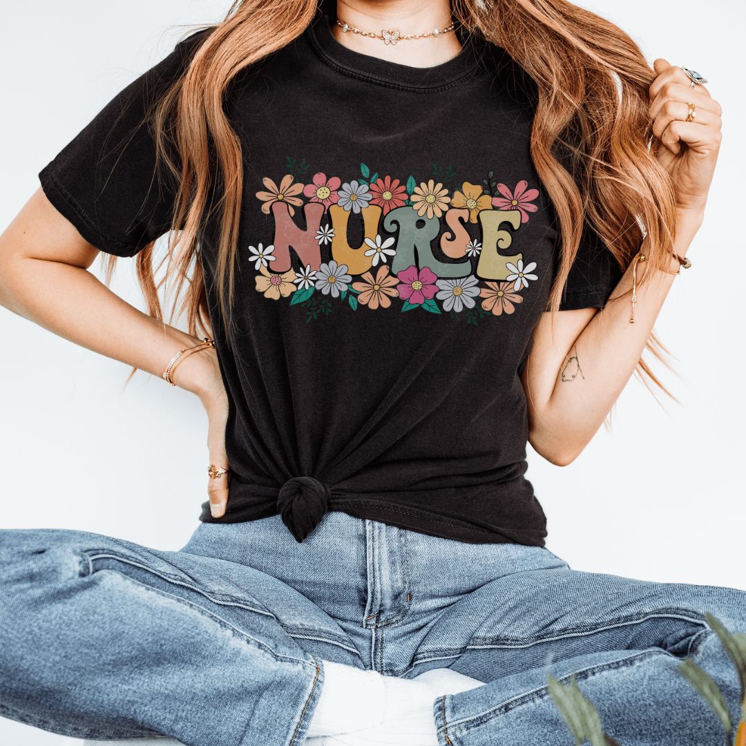 Nurse Retro Floral T-Shirt