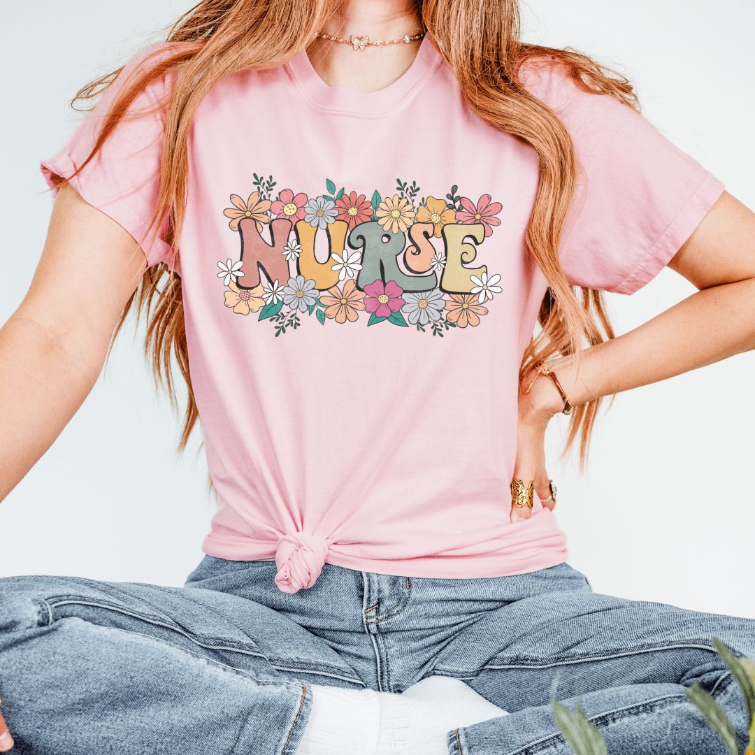 Nurse Retro Floral T-Shirt