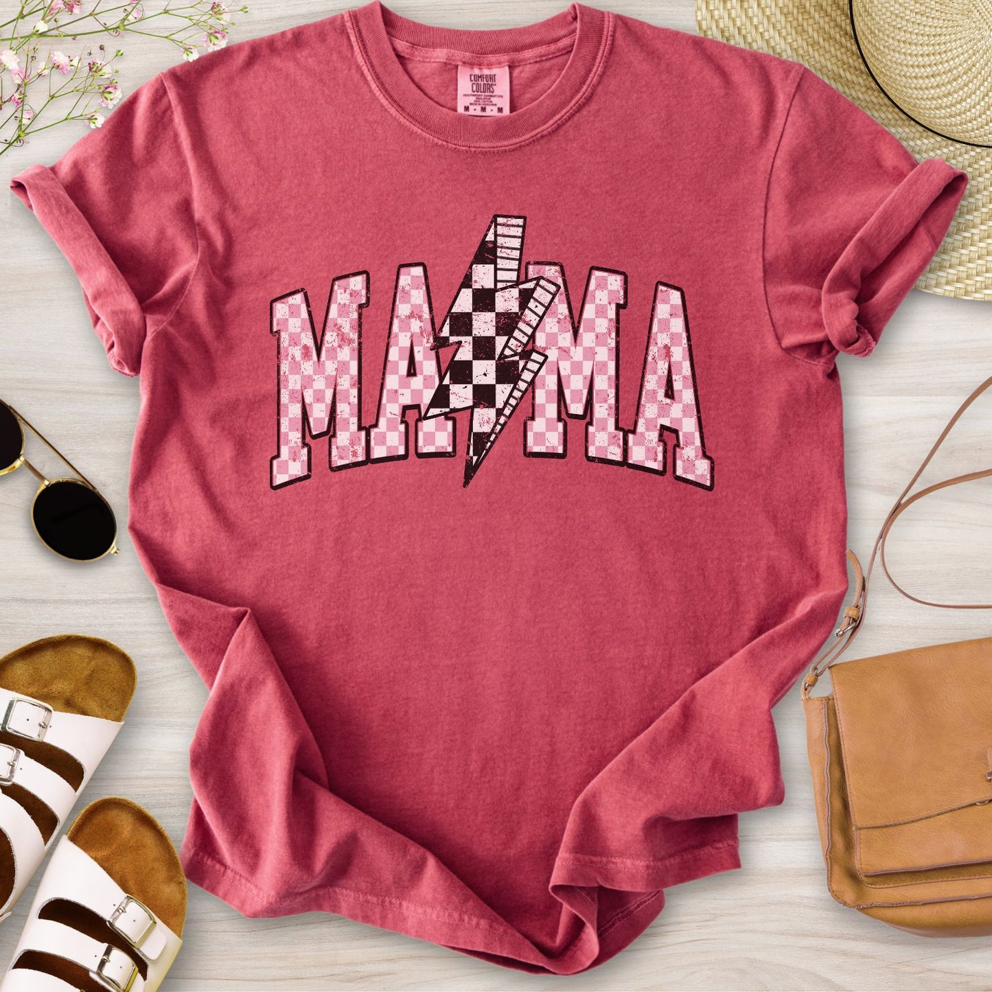 Retro Checkered Mama T-Shirt