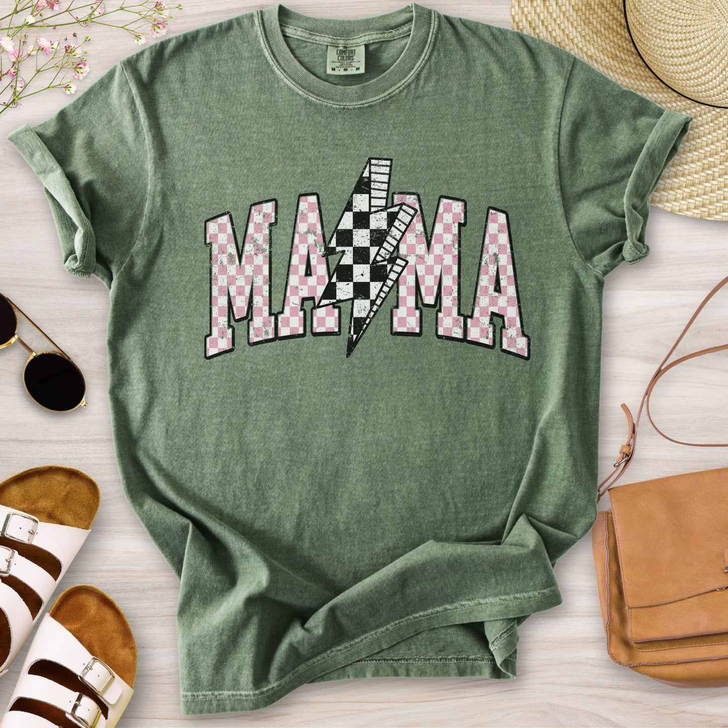 Retro Checkered Mama T-Shirt
